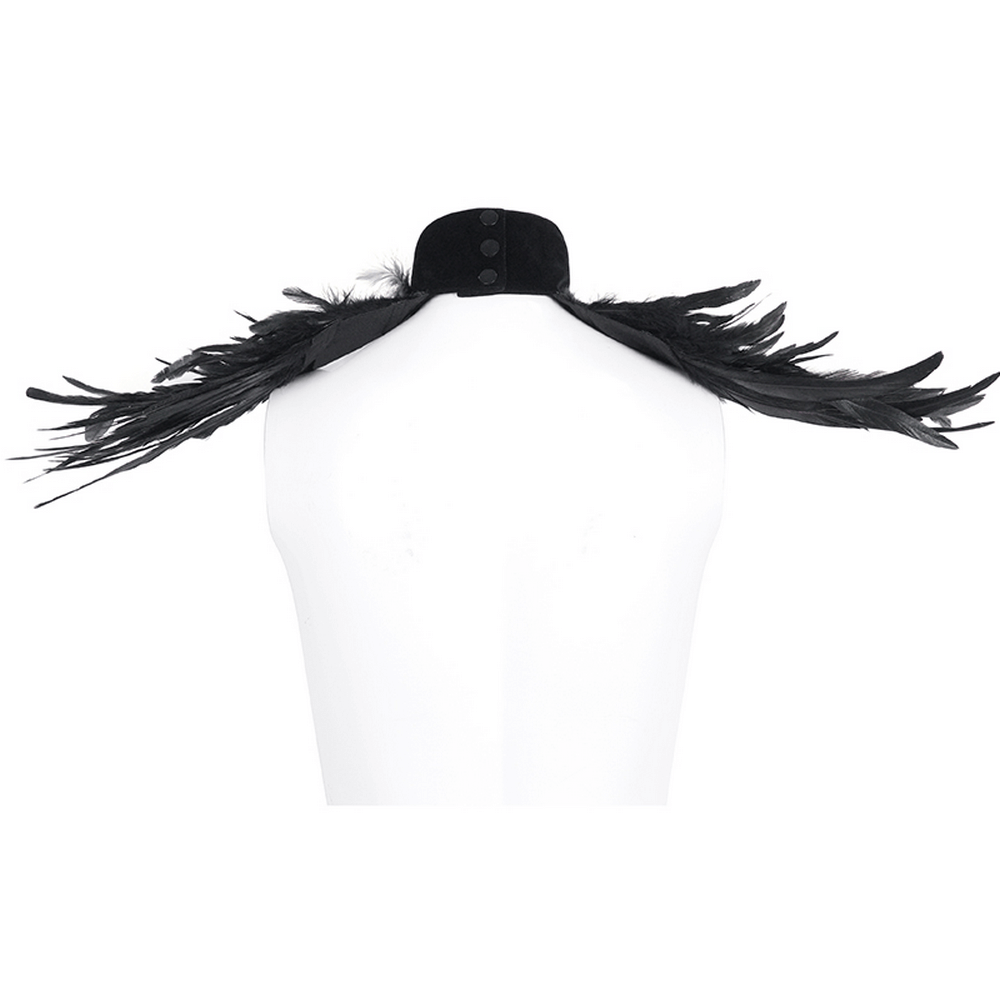 Unisex Gothic beaded feather collar showcasing luxurious black feathers and intricate detailing, perfect for a statement look.