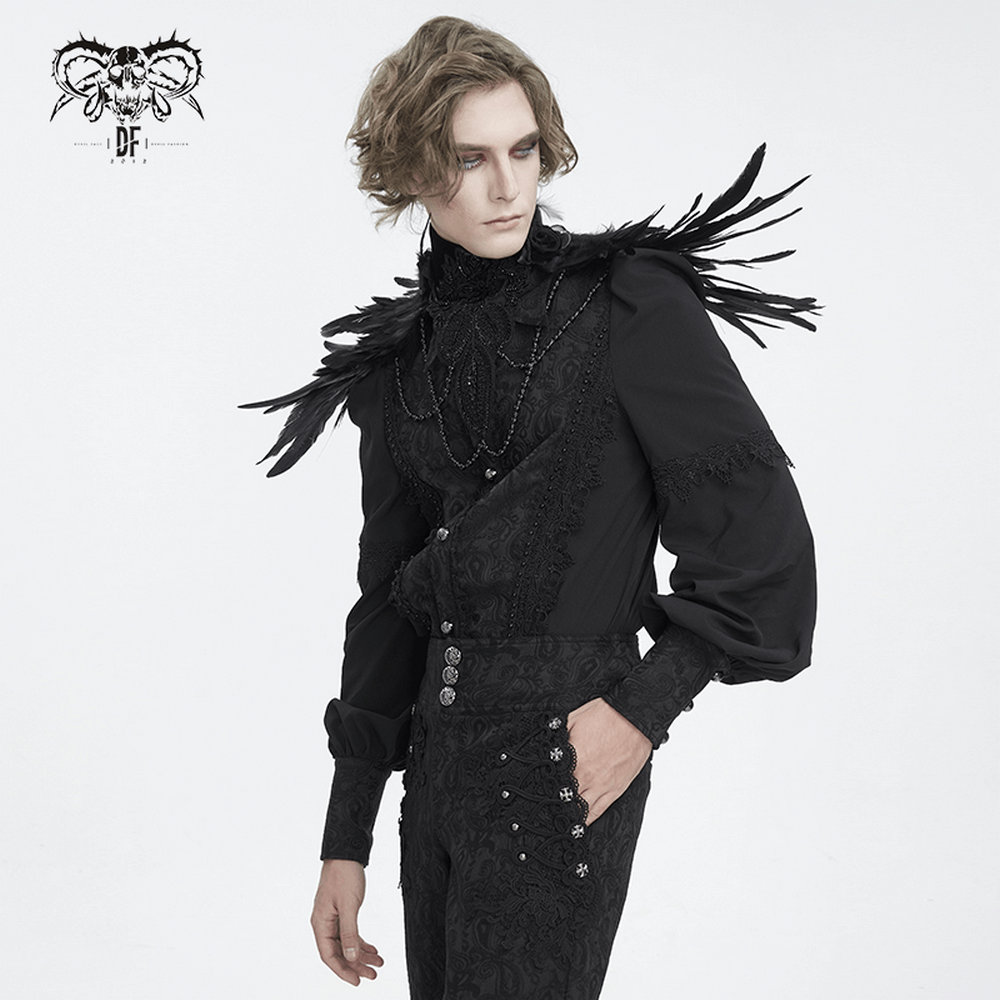 Unisex Gothic Beaded Feather Collar with Stand Neckwear