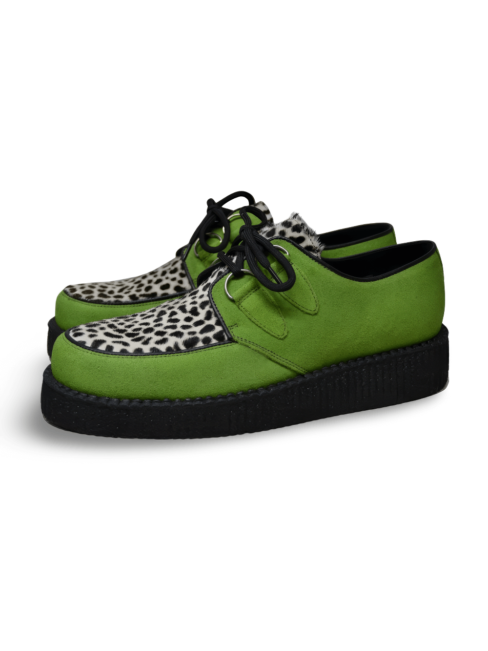 Unisex Green Suede Creepers with Leopard Print