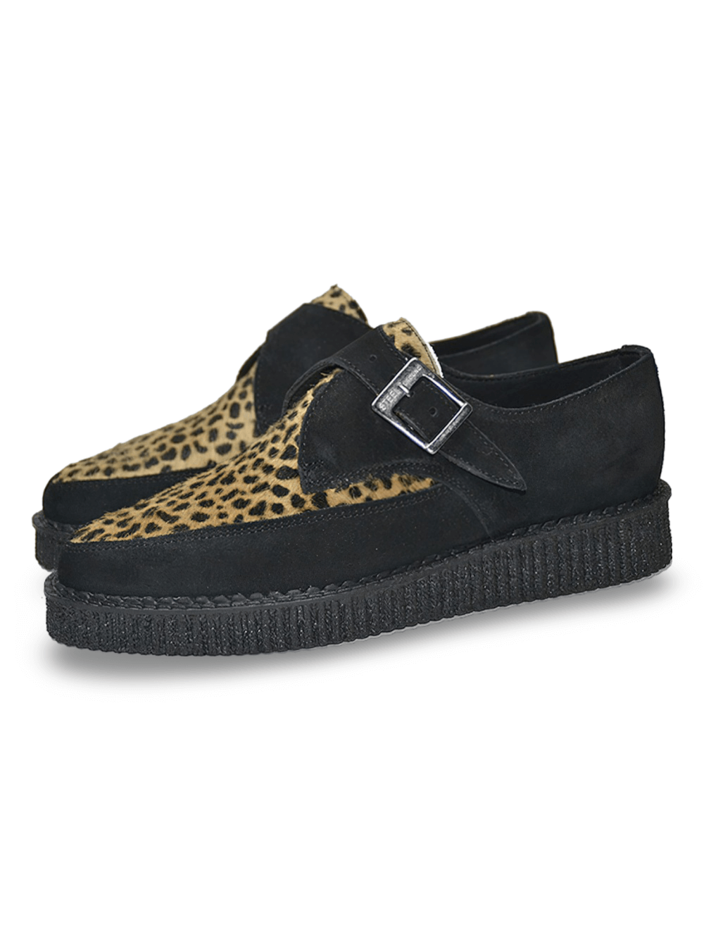 Unisex Lace-Up Black And Leopard Creeper Shoes