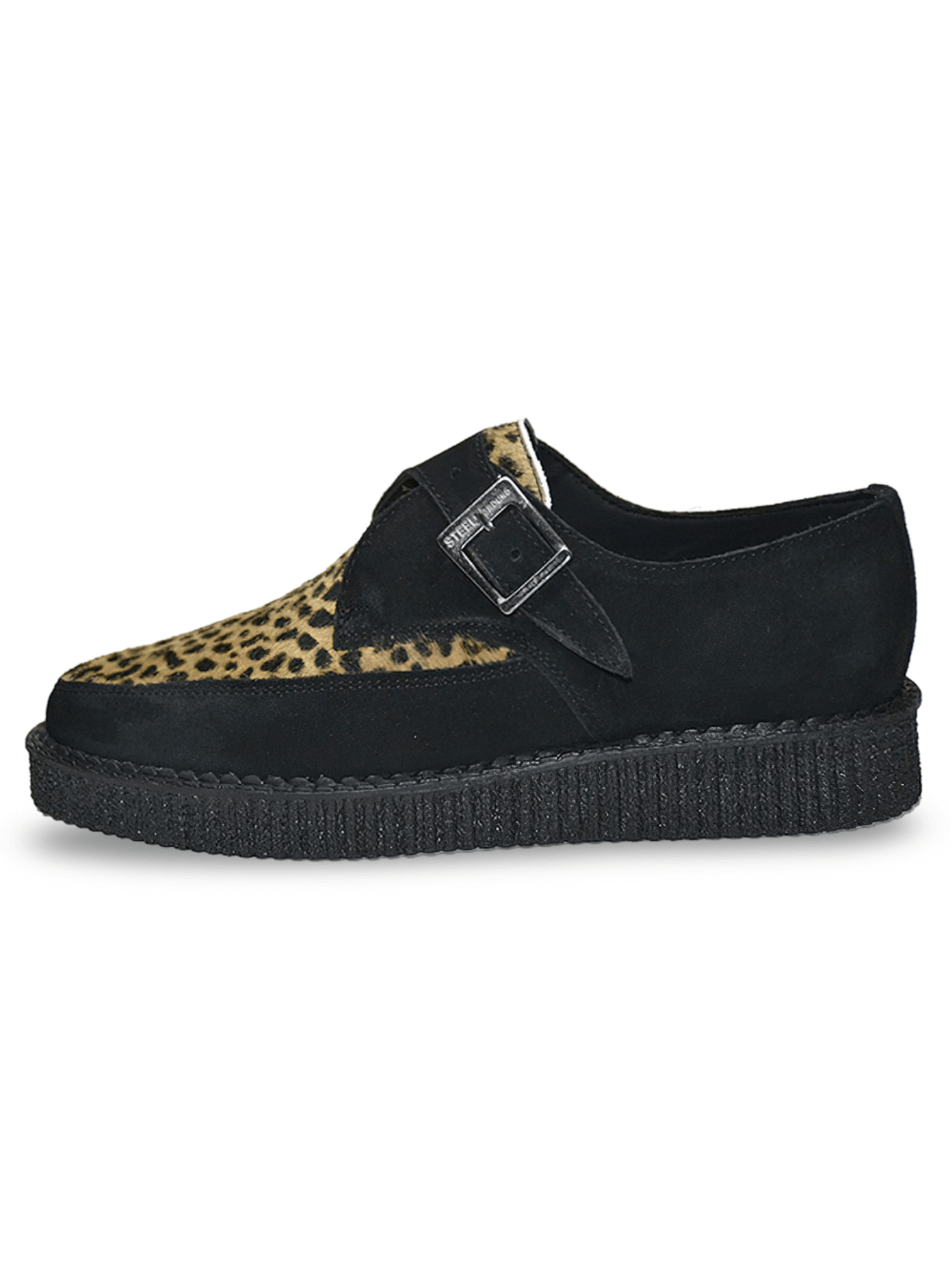 Unisex Lace-Up Black And Leopard Creeper Shoes
