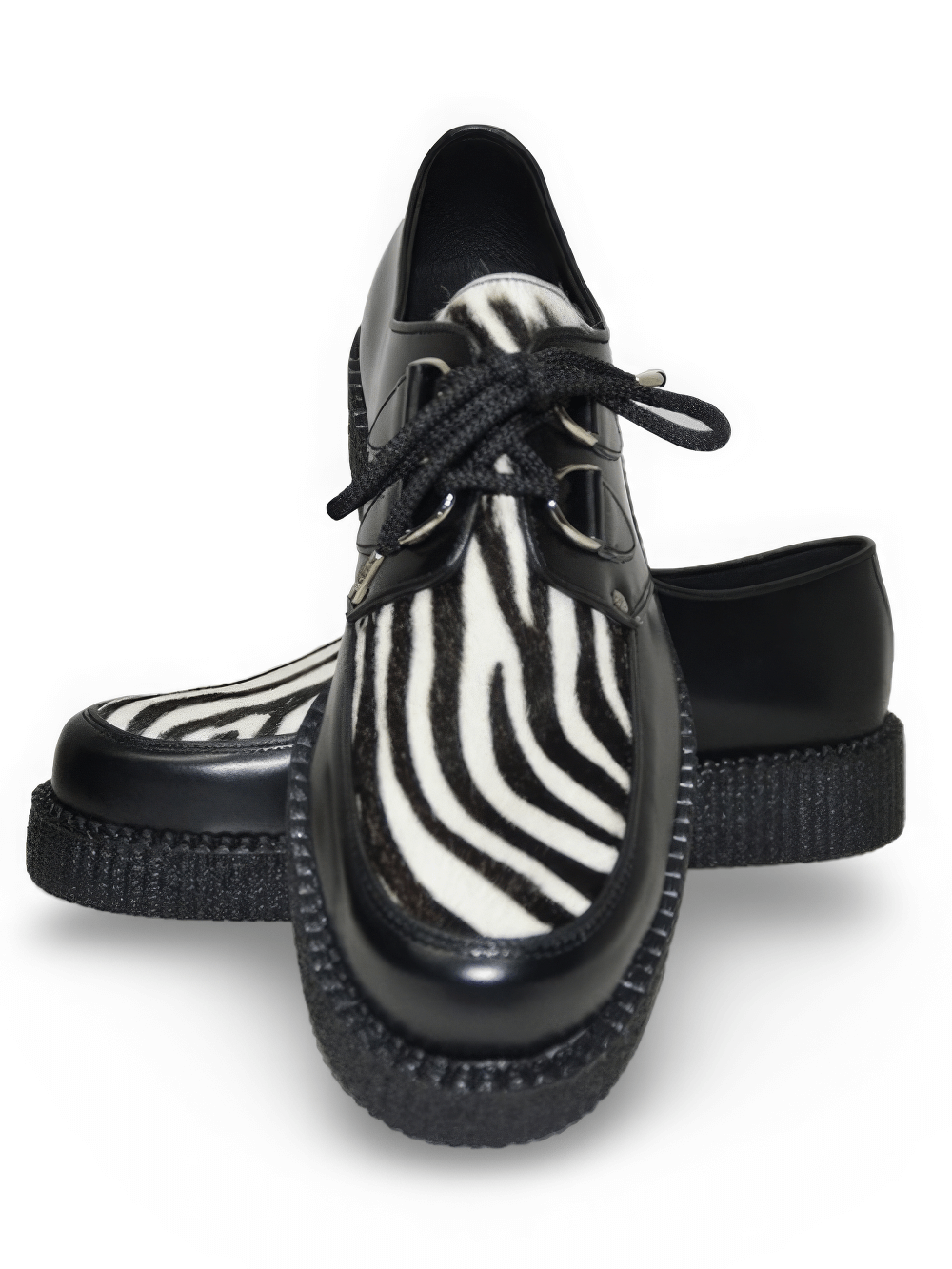 Unisex Leather and Fur Creeper Shoes with Rubber Sole