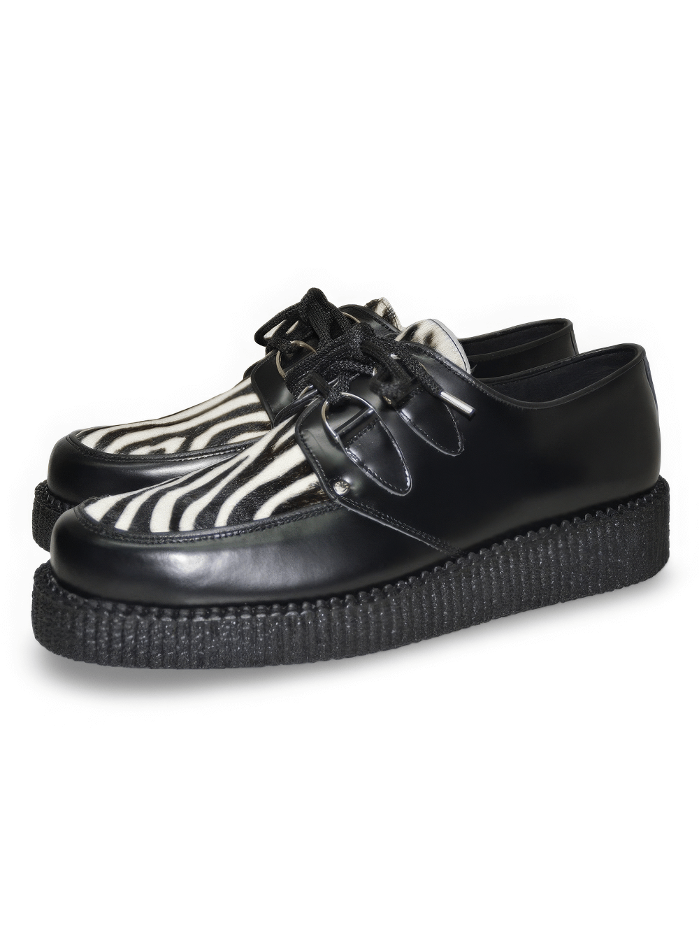 Unisex Leather and Fur Creeper Shoes with Rubber Sole