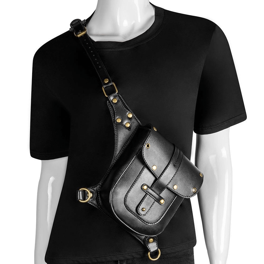 Unisex Punk Belt Bag with Rivets / Steampunk Crossbody Mini Bag - HARD'N'HEAVY