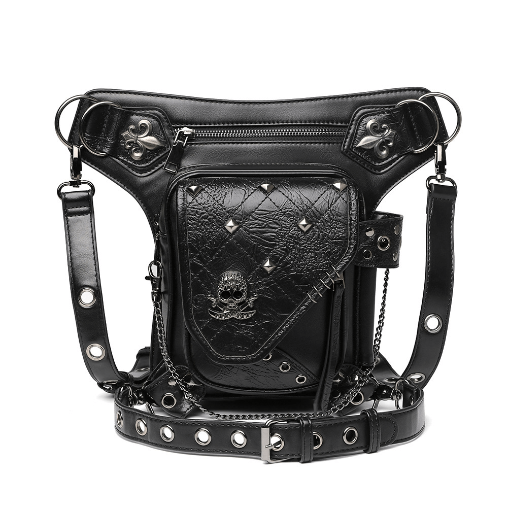 Unisex Skull Studded Chain Waist Bag / Steampunk Faux Leather Bag - HARD'N'HEAVY