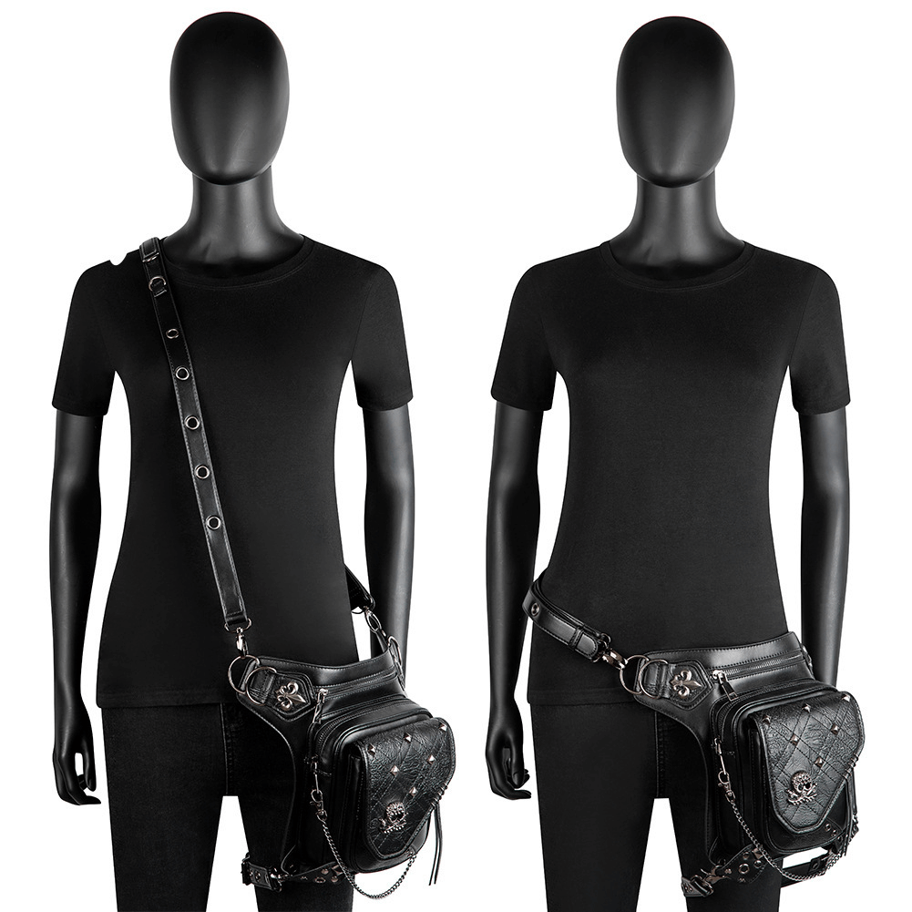 Unisex Skull Studded Chain Waist Bag / Steampunk Faux Leather Bag - HARD'N'HEAVY