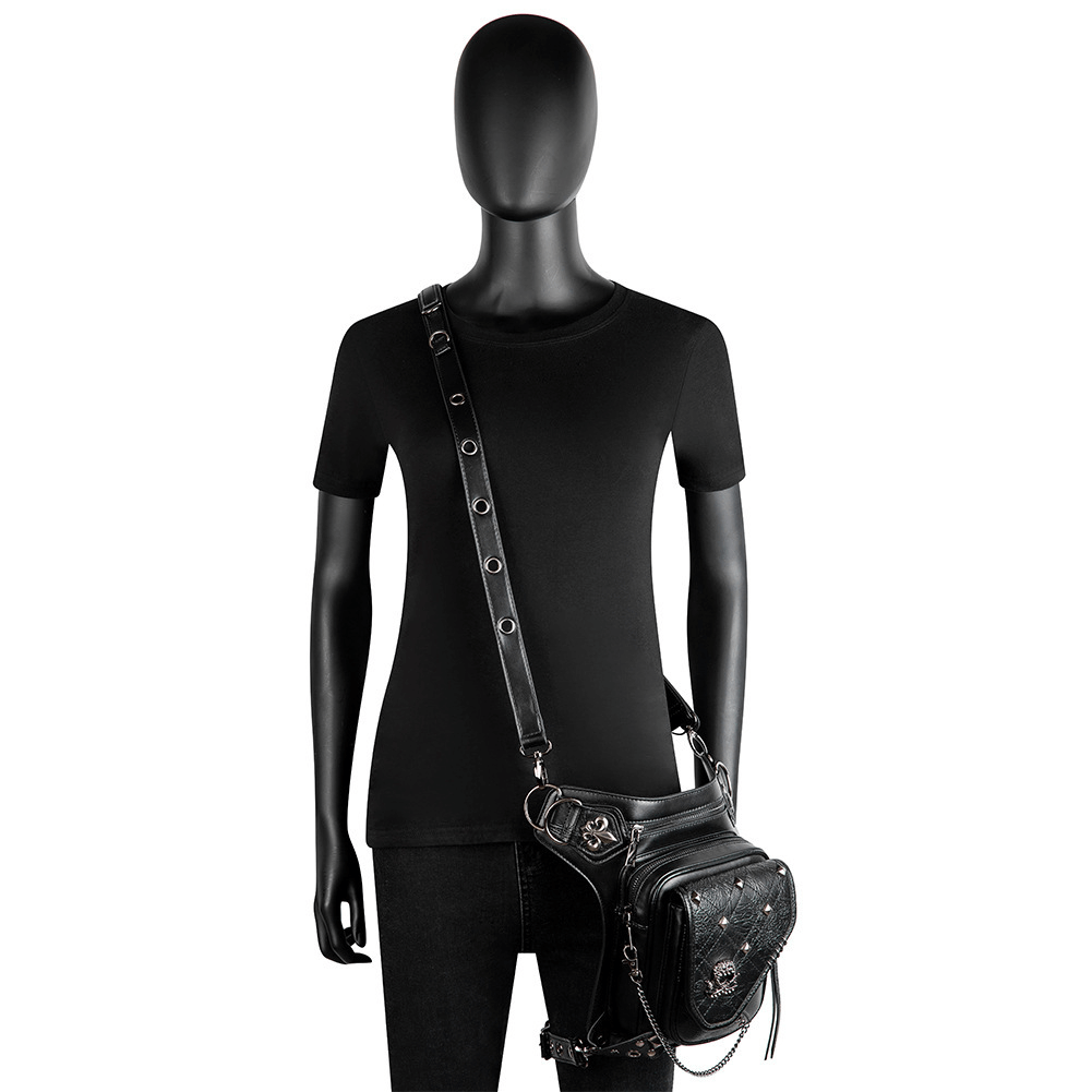 Unisex Skull Studded Chain Waist Bag / Steampunk Faux Leather Bag - HARD'N'HEAVY