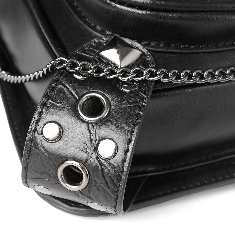 Unisex Skull Studded Chain Waist Bag / Steampunk Faux Leather Bag - HARD'N'HEAVY
