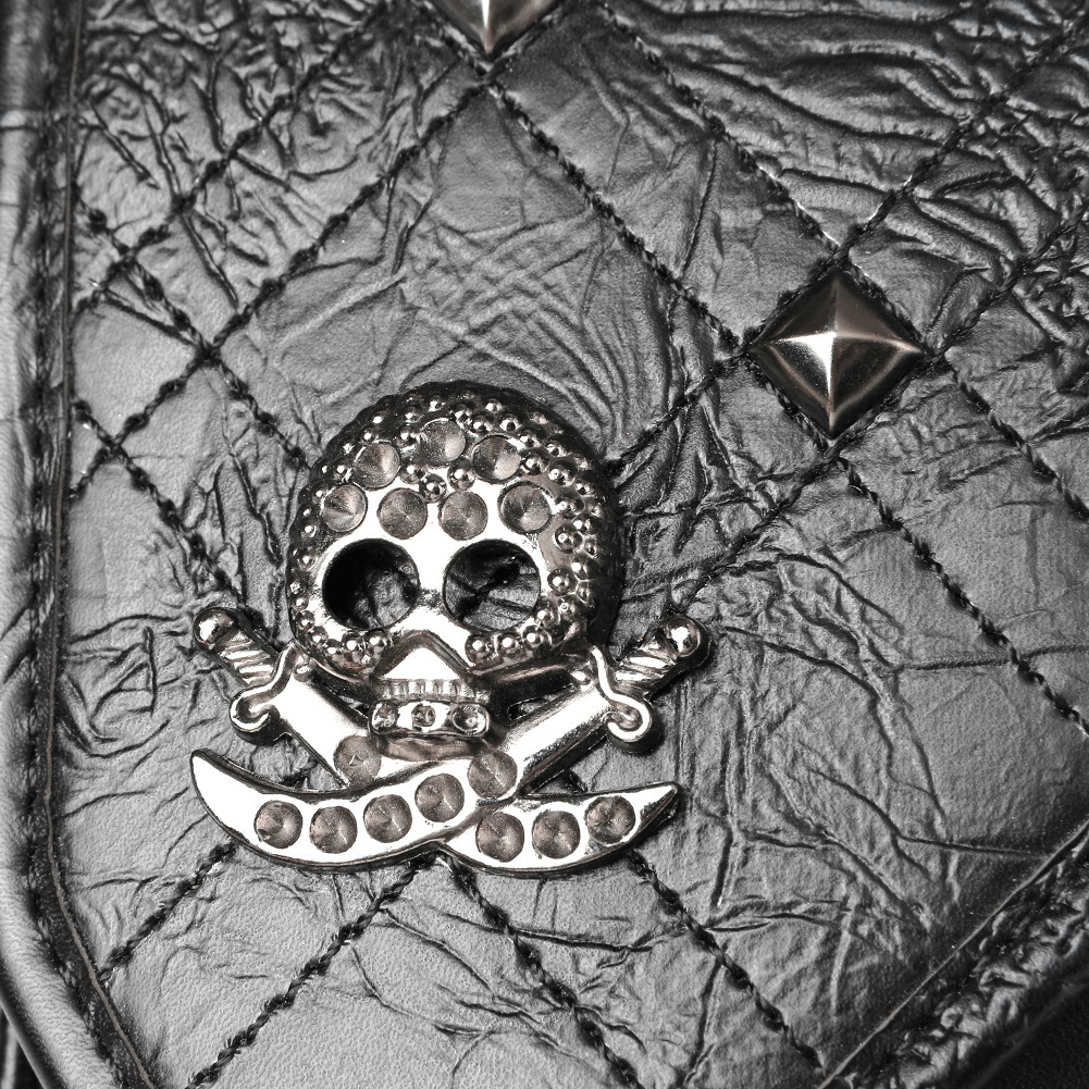 Unisex Skull Studded Chain Waist Bag / Steampunk Faux Leather Bag - HARD'N'HEAVY