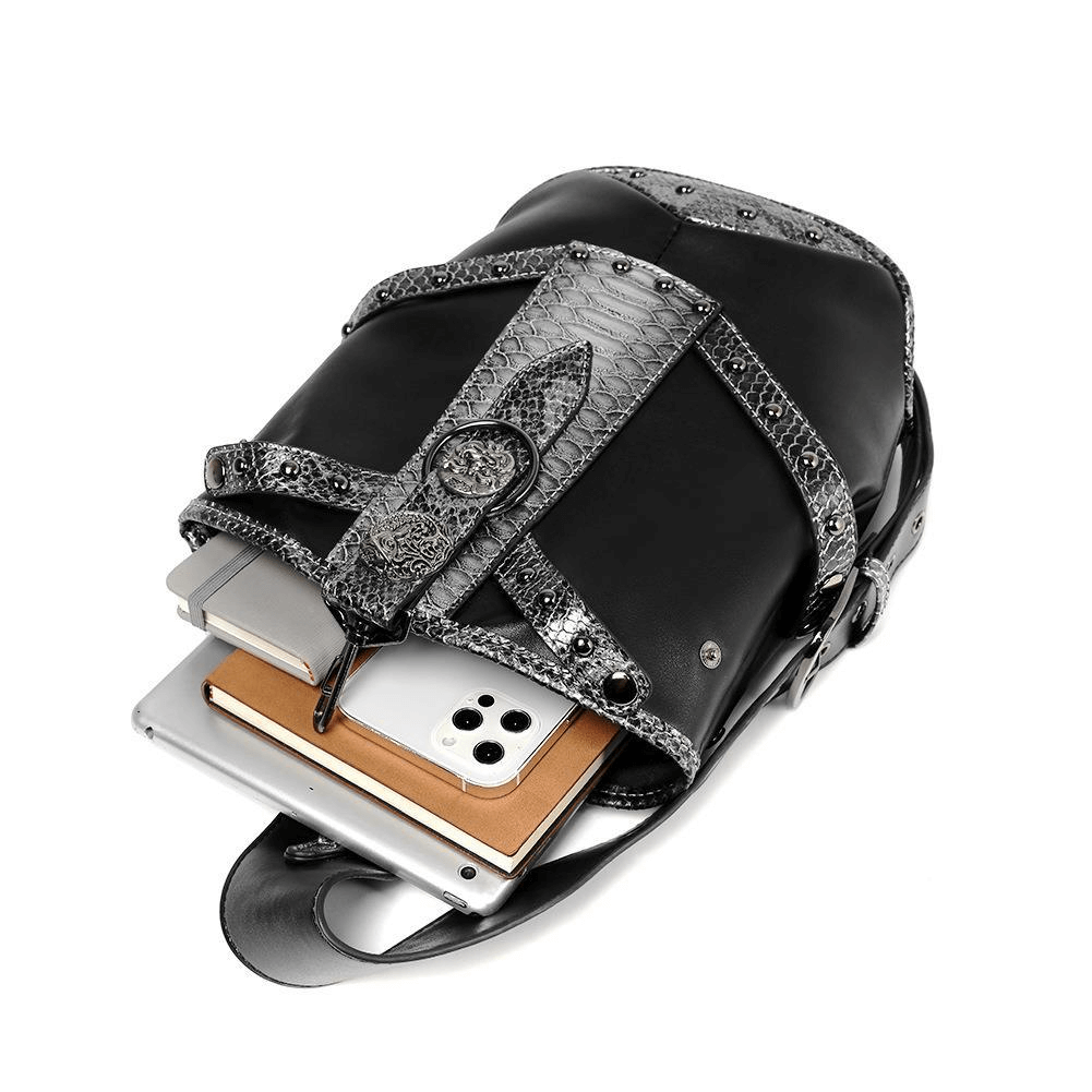 Unisex Steampunk Snakeskin Splice Shoulder Bag / Alternative Bag - HARD'N'HEAVY