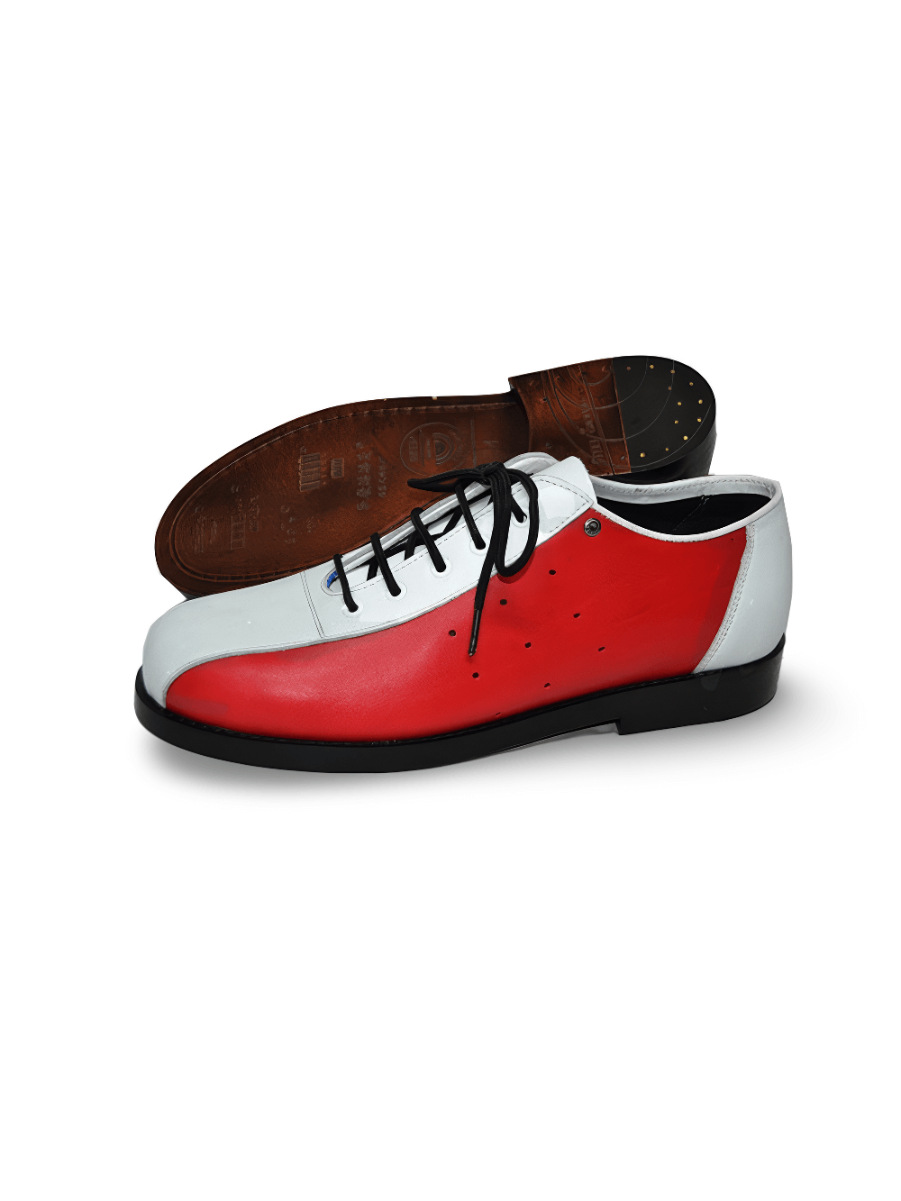 Unisex White and Red Grained Leather Bowling Shoes