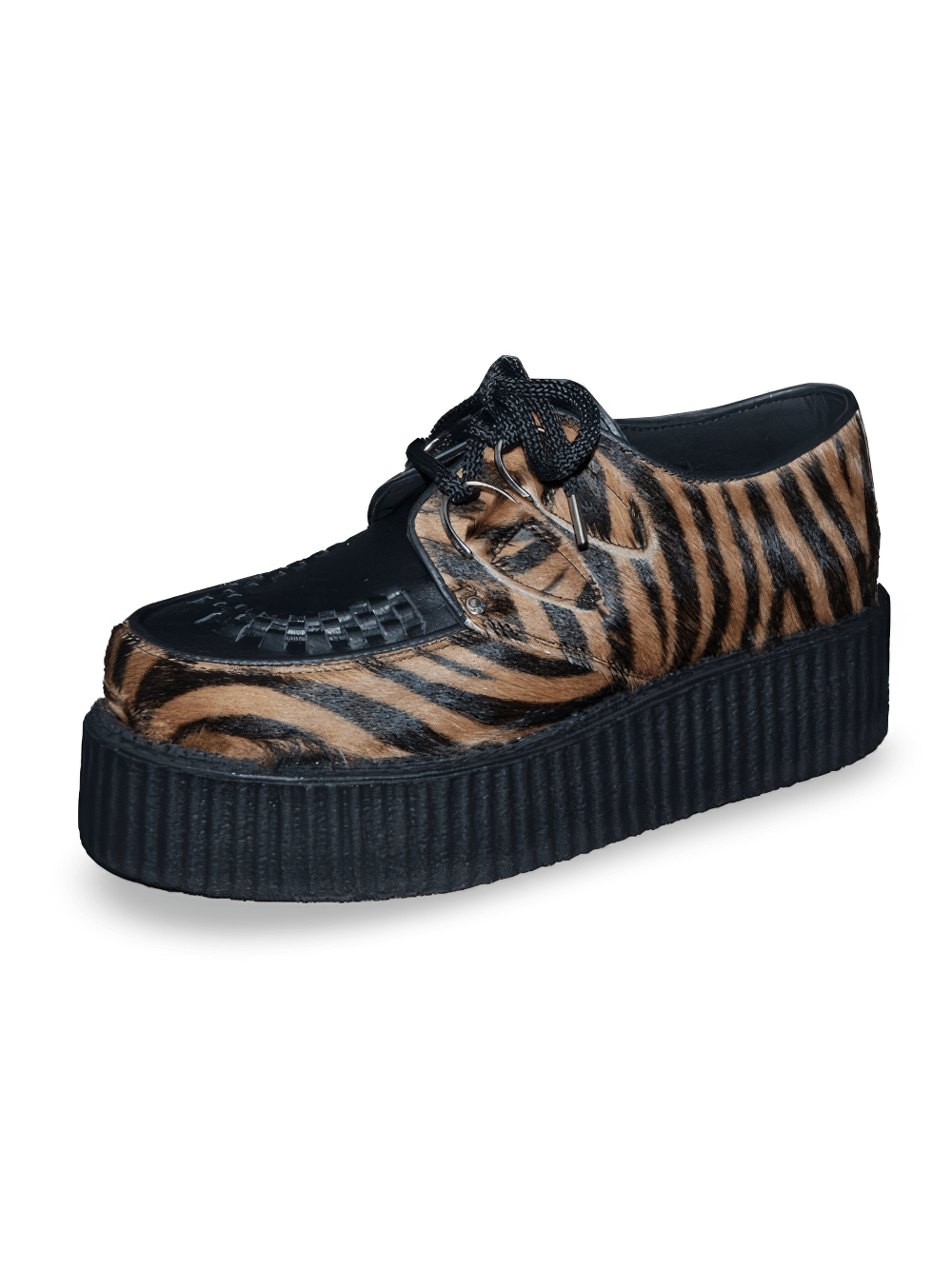 Unisex Zebra Pattern Leather and Fur Creepers