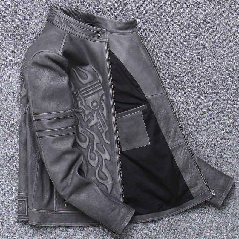 Urban Baron Biker Jacket / Genuine Leather Jacket Mens / Rave Outfits - HARD'N'HEAVY