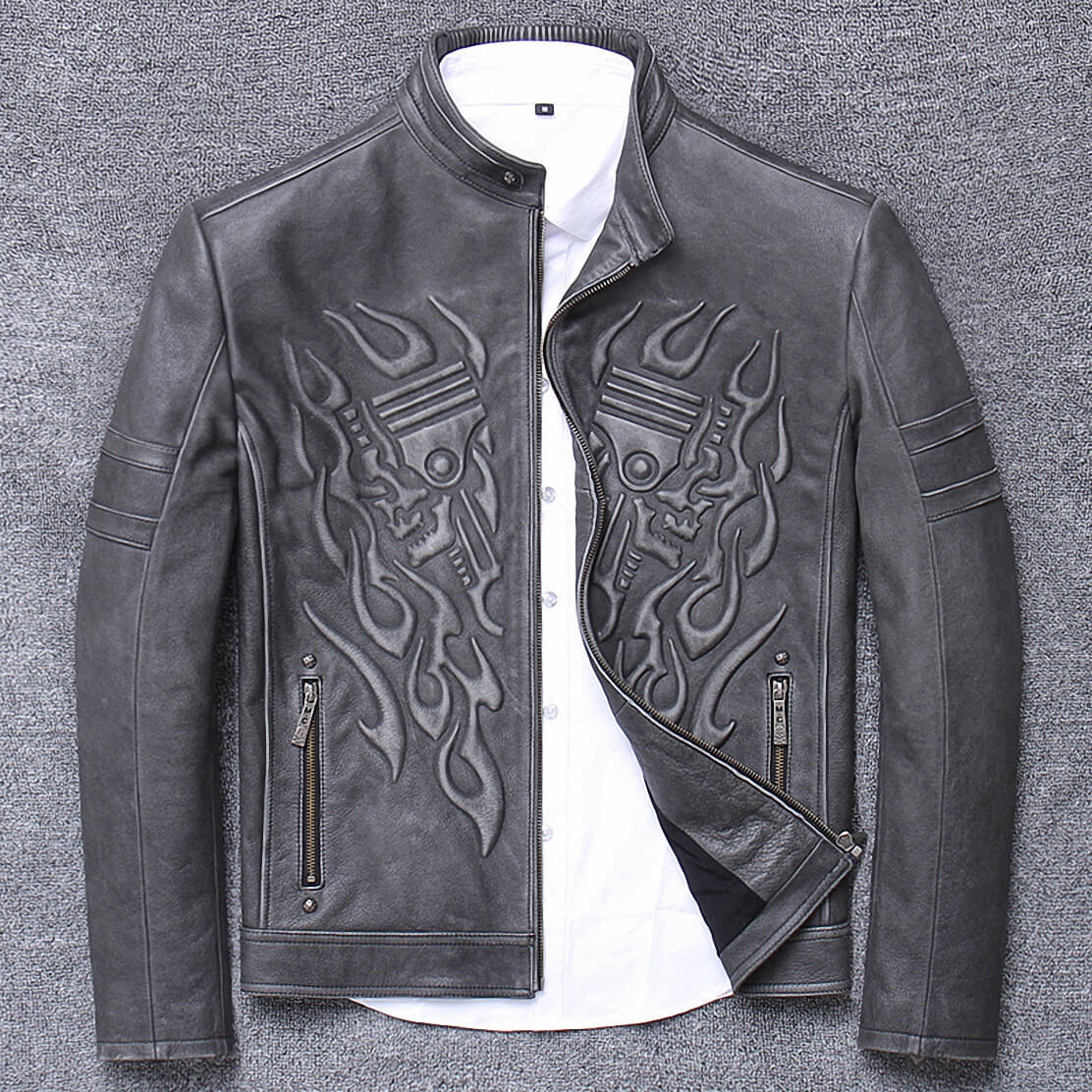 Urban Baron Biker Jacket / Genuine Leather Jacket Mens / Rave Outfits - HARD'N'HEAVY