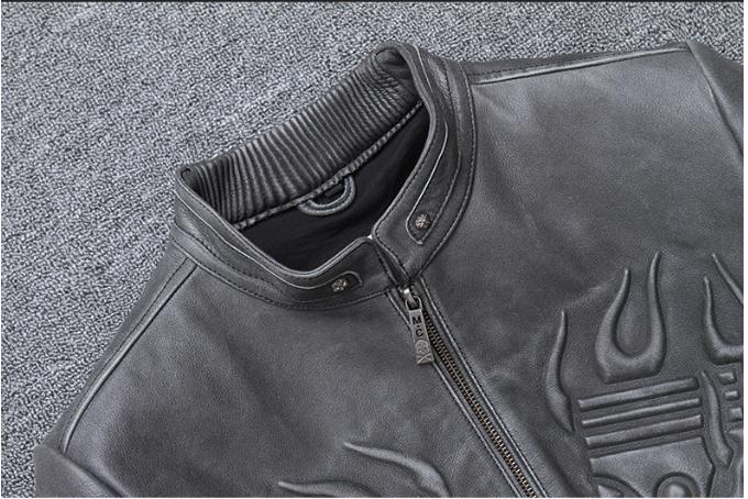 Urban Baron Biker Jacket / Genuine Leather Jacket Mens / Rave Outfits - HARD'N'HEAVY