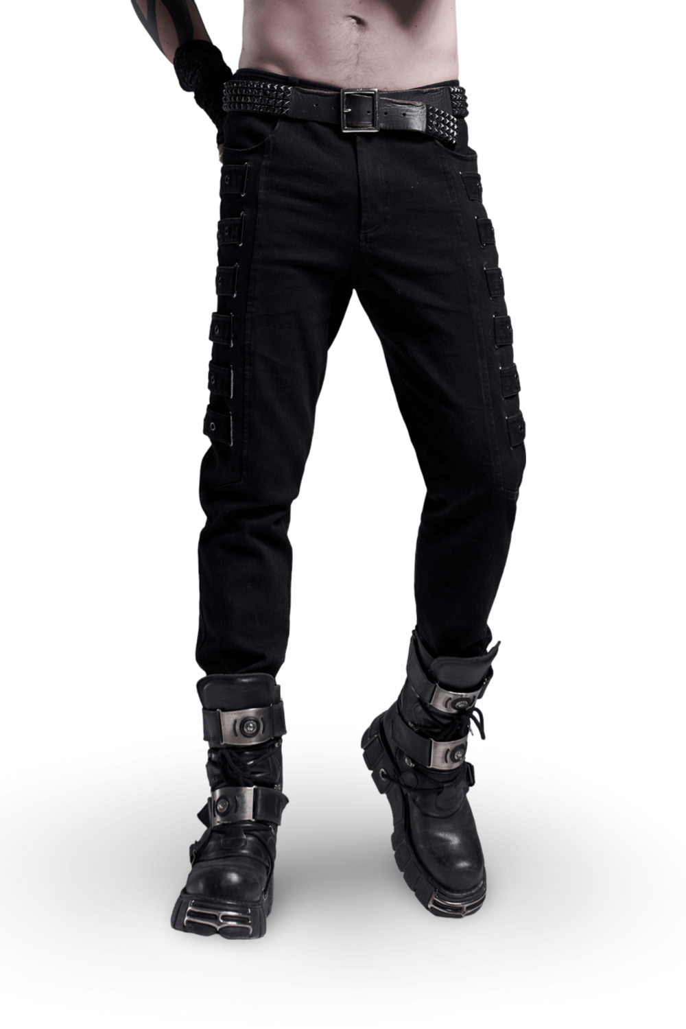Urban Black Strap-Detailed Cargo Trousers Fit