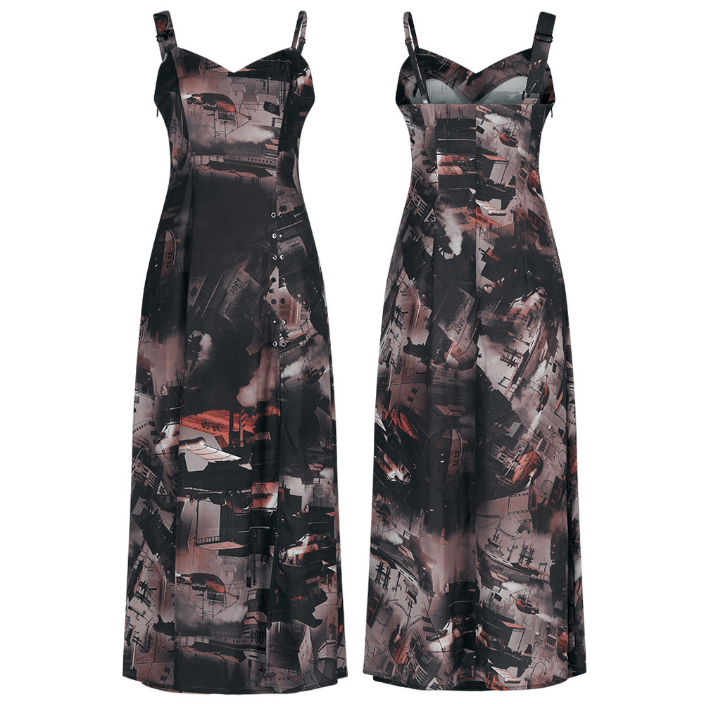 Urban Decay Print Midi Dress with Metal Accents