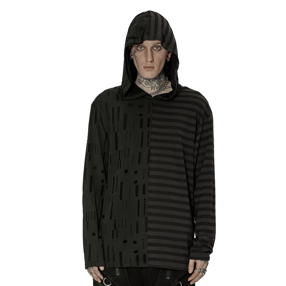 Urban Goth Daily Spliced Hoodie with Asymmetric Design - HARD'N'HEAVY