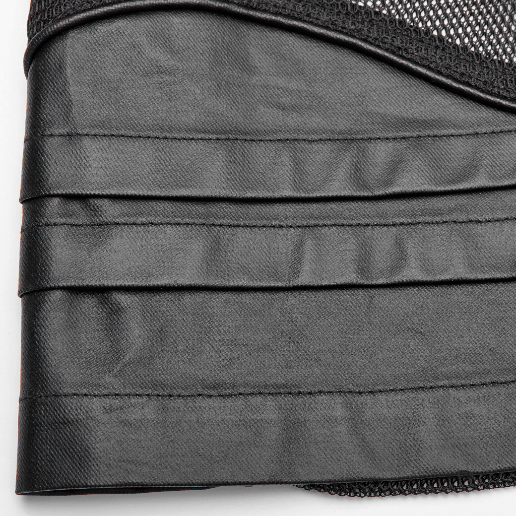 Close-up of Urban Gothic Mesh Leather Zip Hoodie showing mesh and leather fabric details.