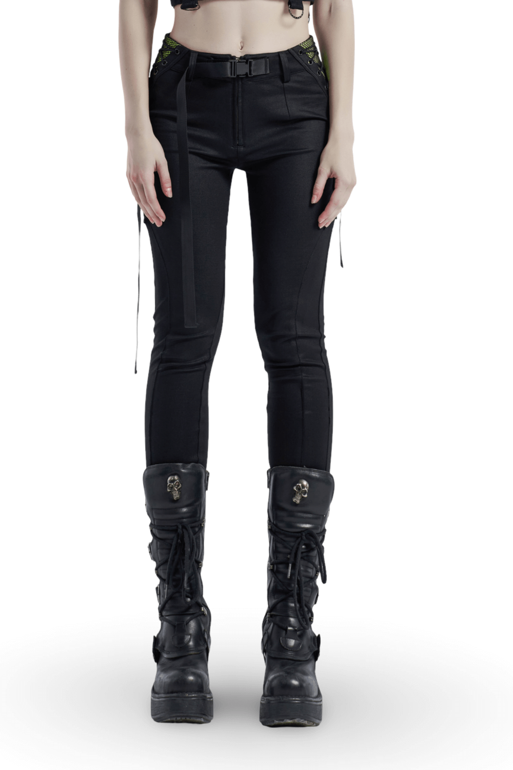 Urban Punk Black Leggings with Zip and Bandage Detail