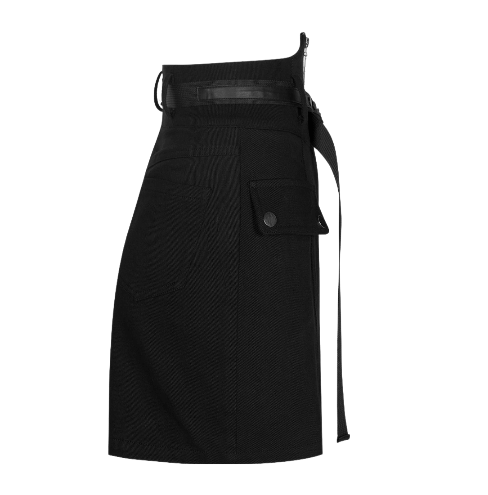 Urban Punk Zip-Front High-Waist Straight Denim Skirt