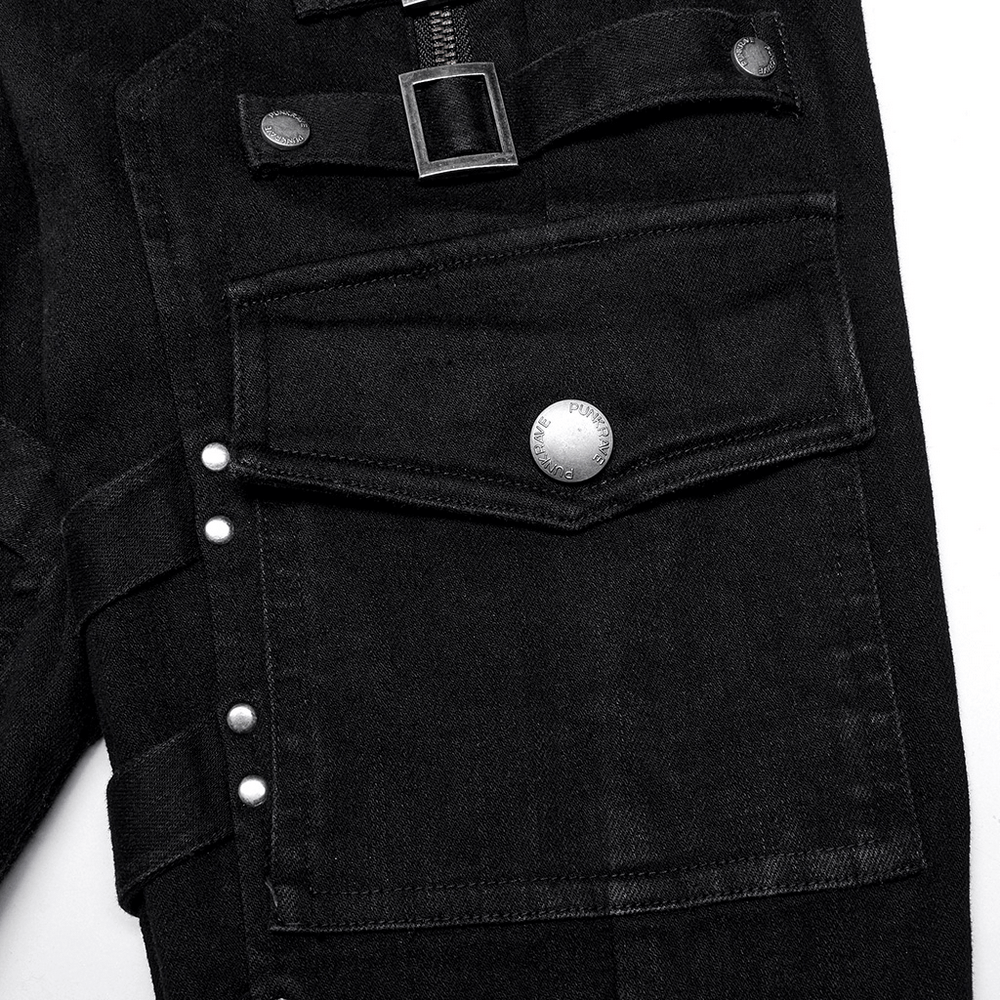 Close-up of Urban Punk Zippered Skinny Jeans featuring utility loops, thigh zippers, and stylish detailing.