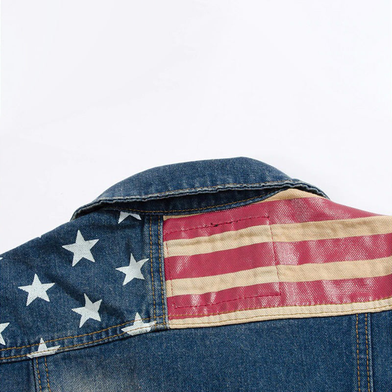 USA Design Men's Vest Jacket / Denim Vest American Flag / Blue Sleeveless Jeans Jackets - HARD'N'HEAVY