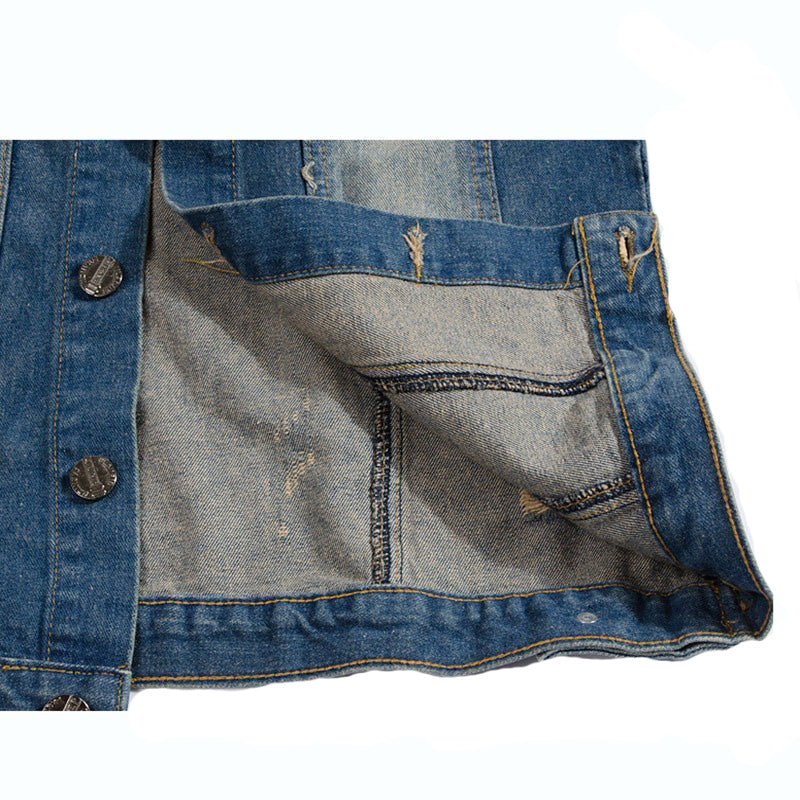 USA Design Men's Vest Jacket / Denim Vest American Flag / Blue Sleeveless Jeans Jackets - HARD'N'HEAVY