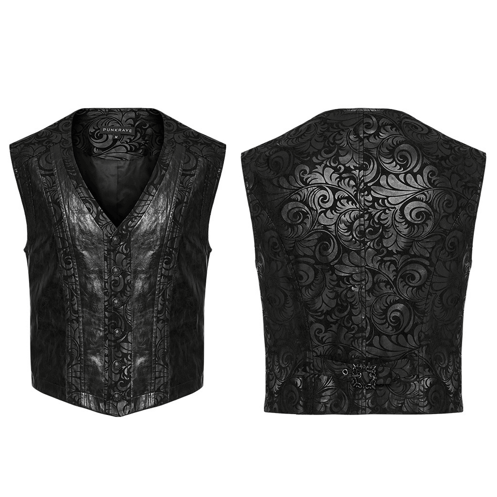 V-Neck Gothic Waistcoat Rubberized Suede Leather Detail - HARD'N'HEAVY