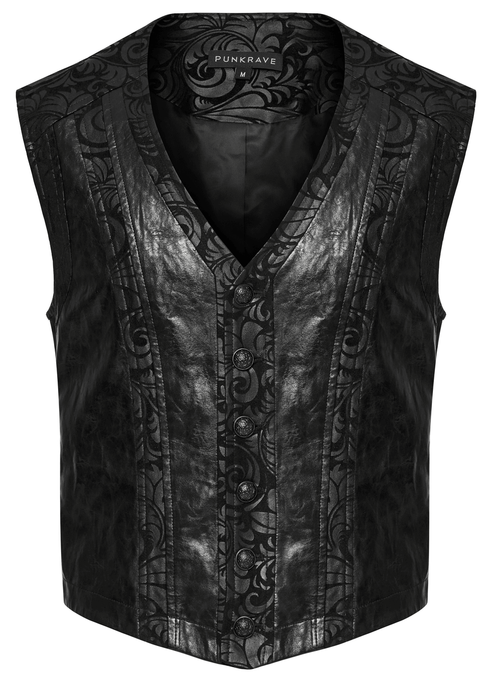 V-Neck Gothic Waistcoat Rubberized Suede Leather Detail - HARD'N'HEAVY