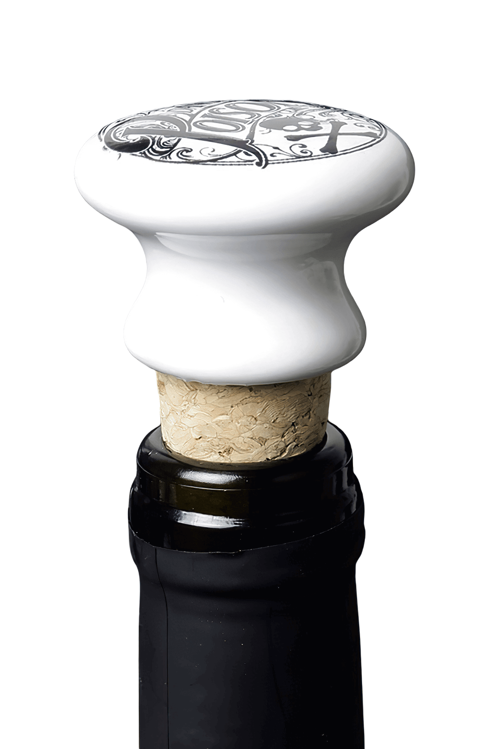 Gothic Vampire Blood Wine Bottle Stopper by Alchemy, detailed design on ceramic top with cork for stylish home bars.