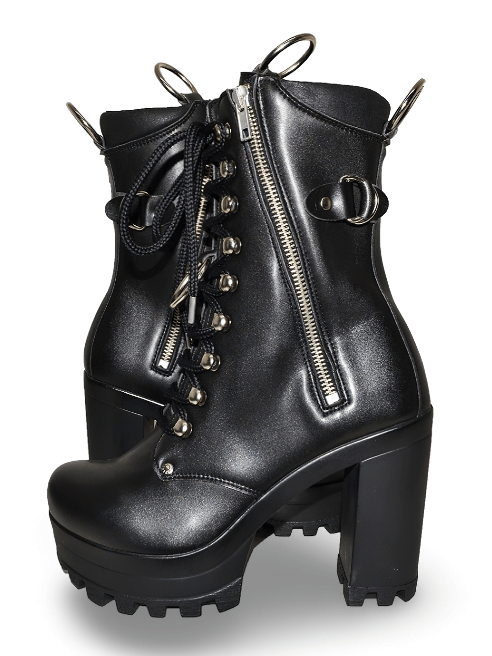 Vegan Leather Black Boots with High Platform Heels