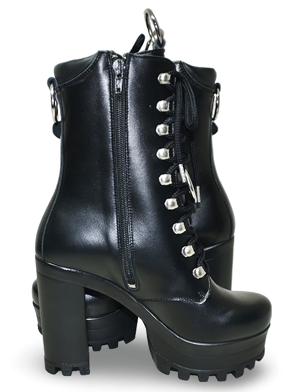 Vegan Leather Black Boots with High Platform Heels