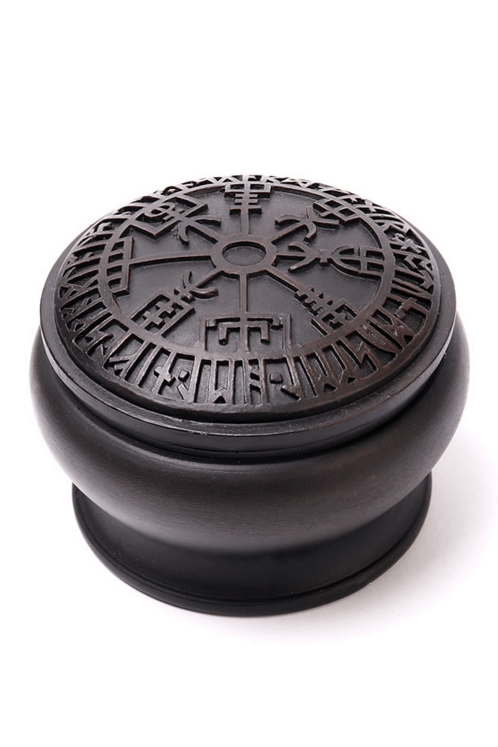Norse Vegvisir compass trinket and jewelry box with detailed stave design and runes from Viking tradition.