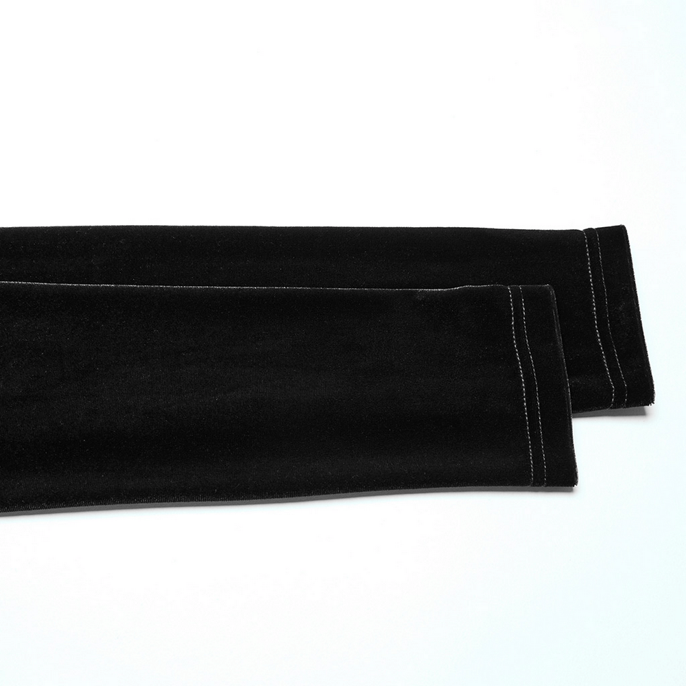 Black velvet sleeves featuring stylish seams, ideal for edgy fashion outfits and layering.