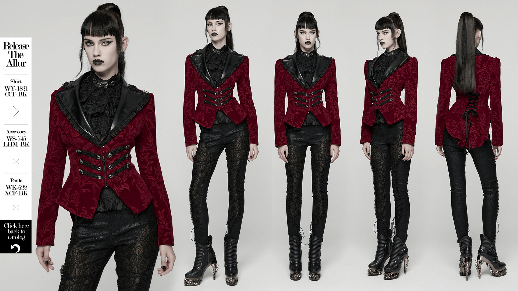 Velvet Embossed Jacket with Leather Details and Lace showcased in multiple angles on a model.