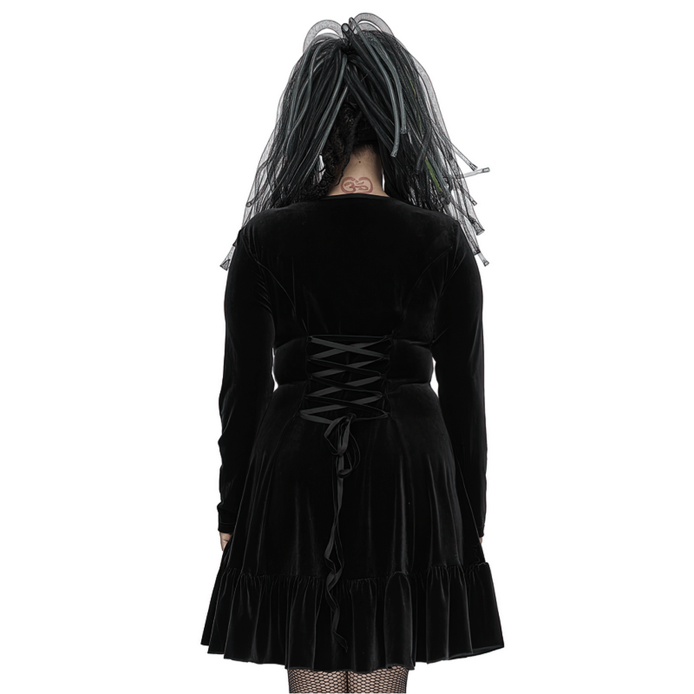 Velvet Goth Dress with Chain Detail and Fluorescent Trim - HARD'N'HEAVY