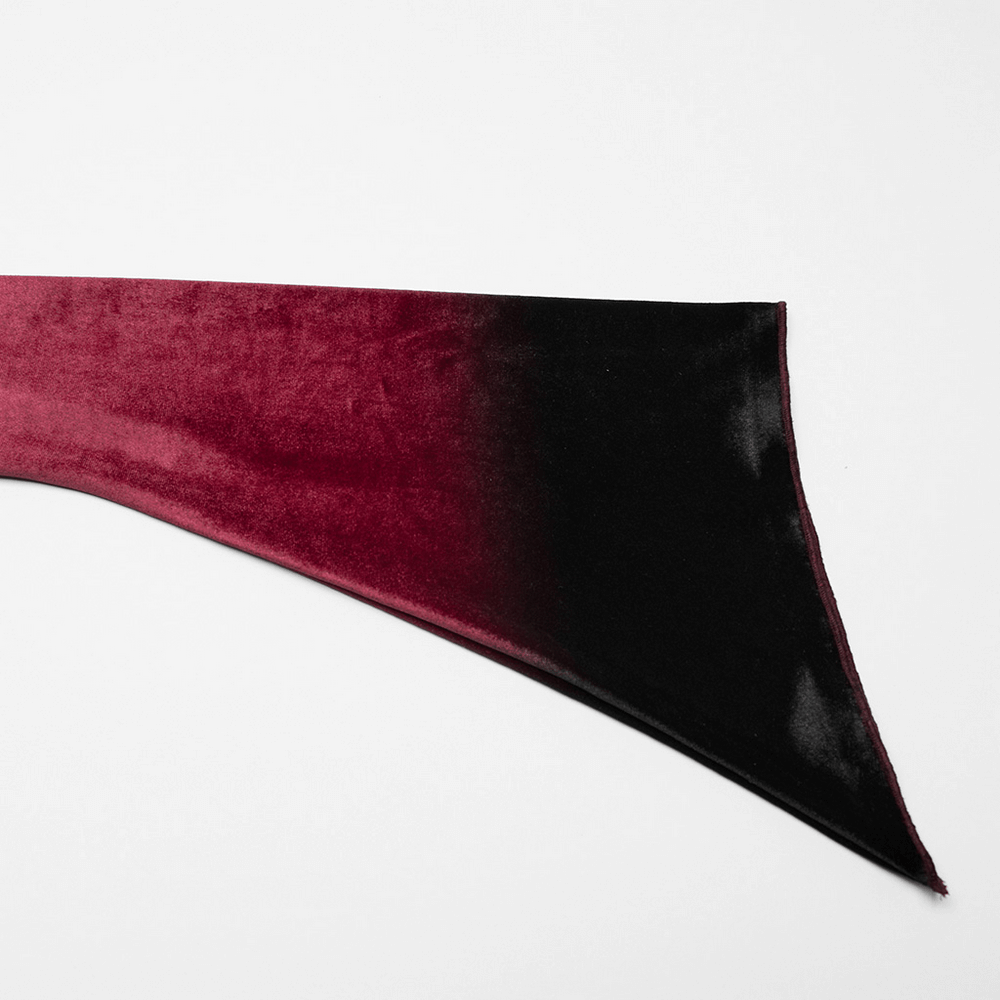 Gothic velvet fabric in gradient burgundy to black, perfect for unique fashion designs.