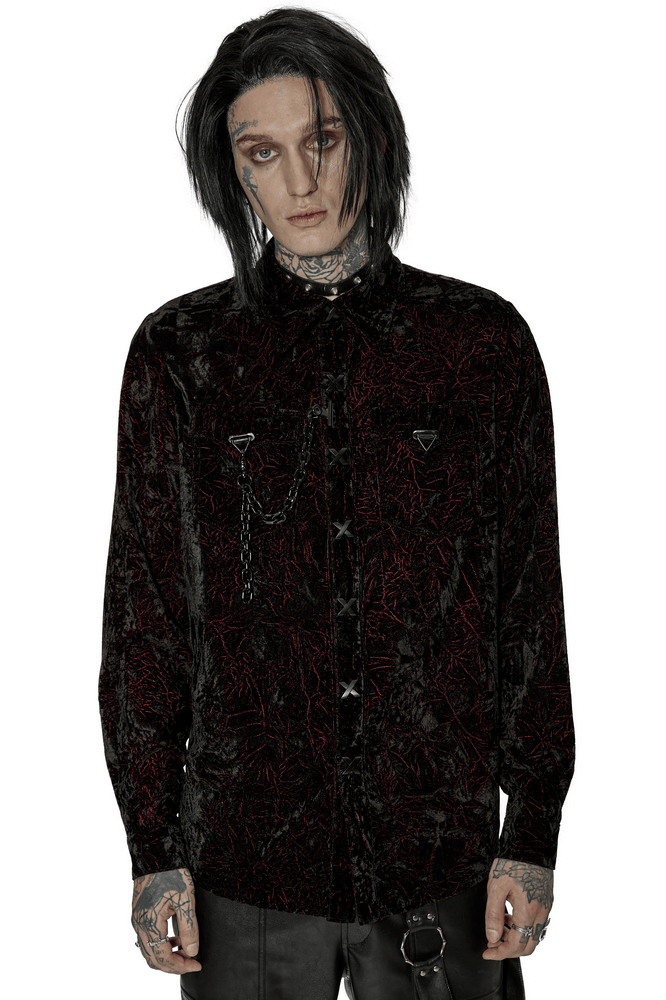 Velvet Gothic Chain-Detail Shirt - Daily Dark Elegance - HARD'N'HEAVY