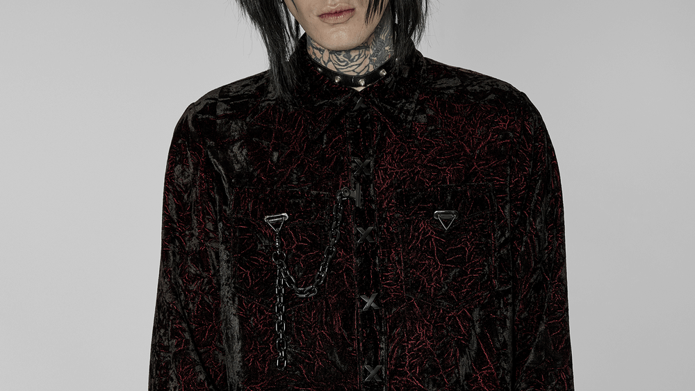 Velvet Gothic Chain-Detail Shirt - Daily Dark Elegance - HARD'N'HEAVY