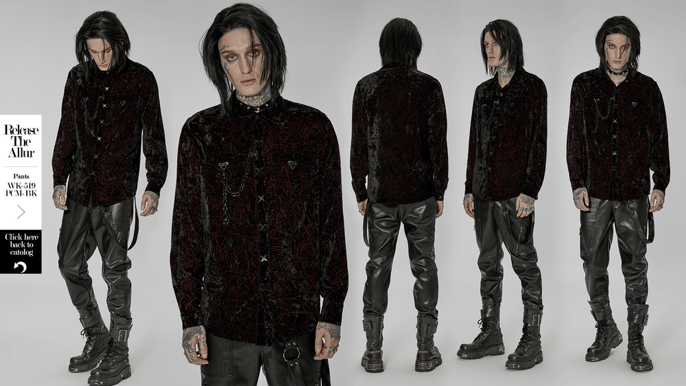 Velvet Gothic Chain-Detail Shirt - Daily Dark Elegance - HARD'N'HEAVY