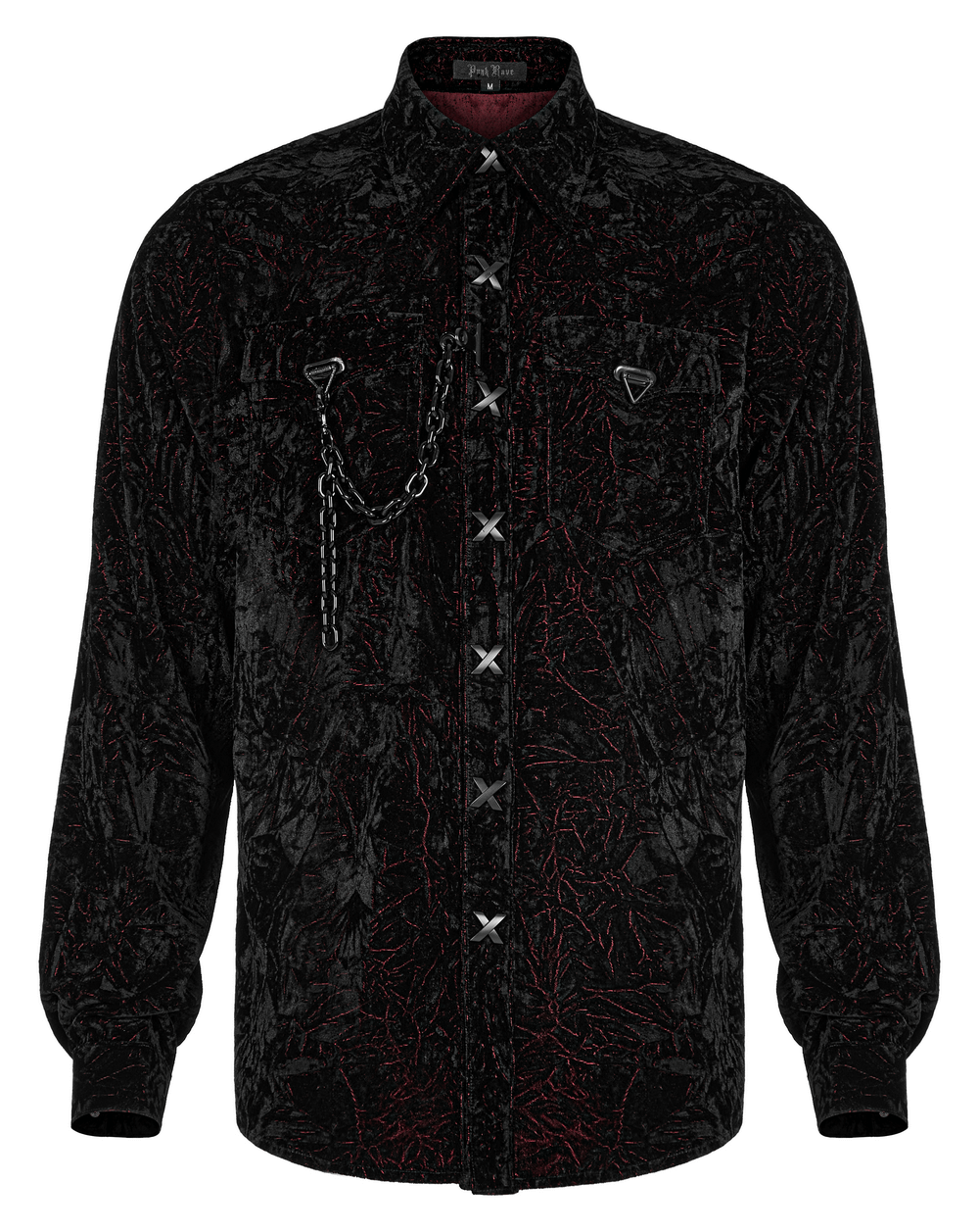 Velvet Gothic Chain-Detail Shirt - Daily Dark Elegance - HARD'N'HEAVY