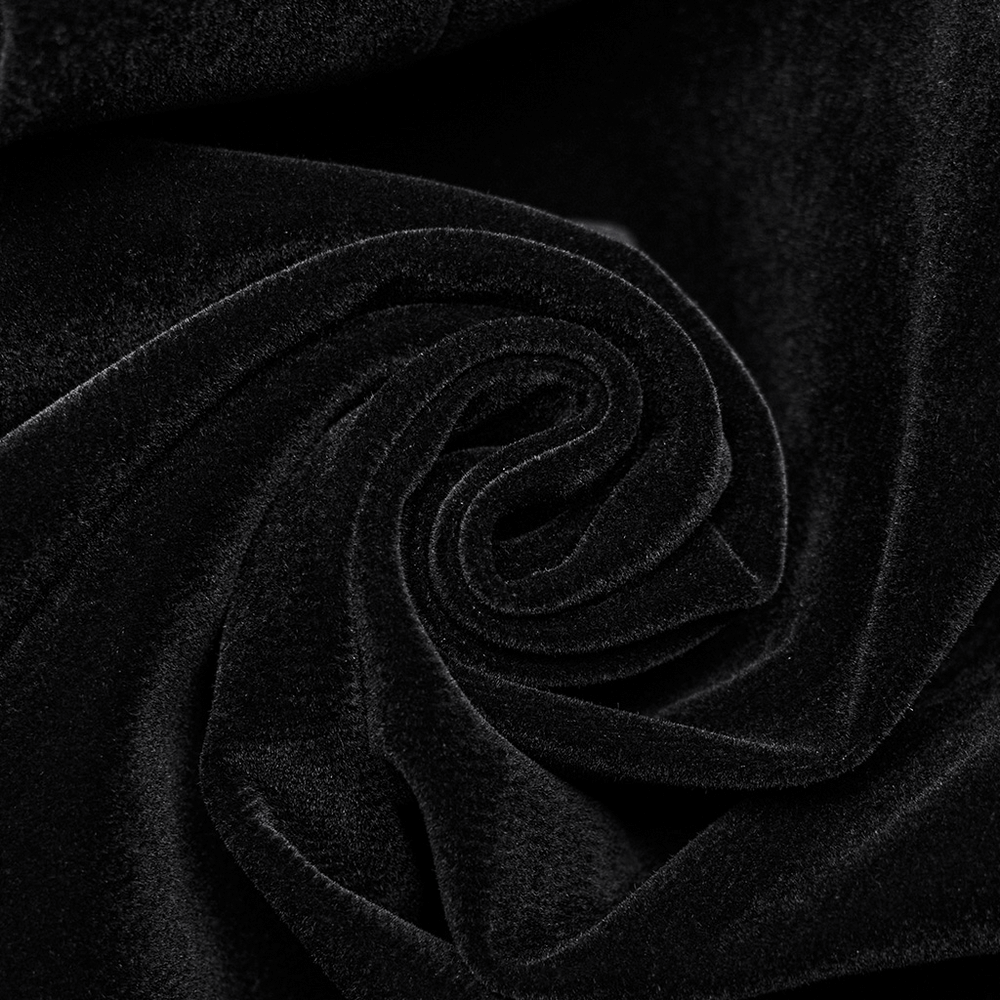 Close-up of luxurious black velvet fabric, ideal for crafting elegant Gothic clothing.