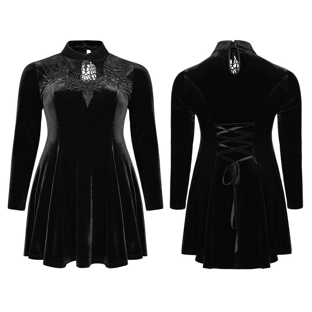 Velvet Gothic Dress with Lace Detail and Corset Back - HARD'N'HEAVY