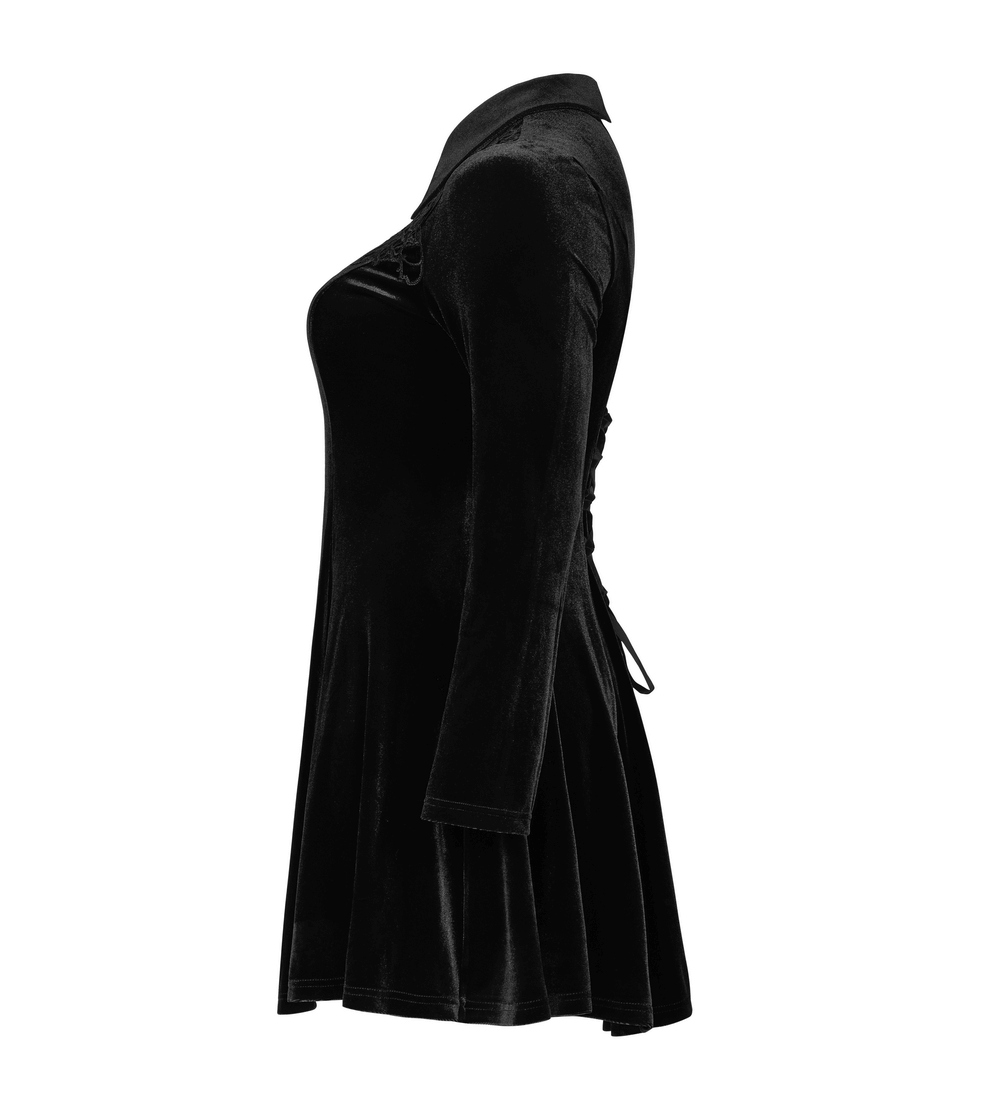 Velvet Gothic Dress with Lace Detail and Corset Back - HARD'N'HEAVY