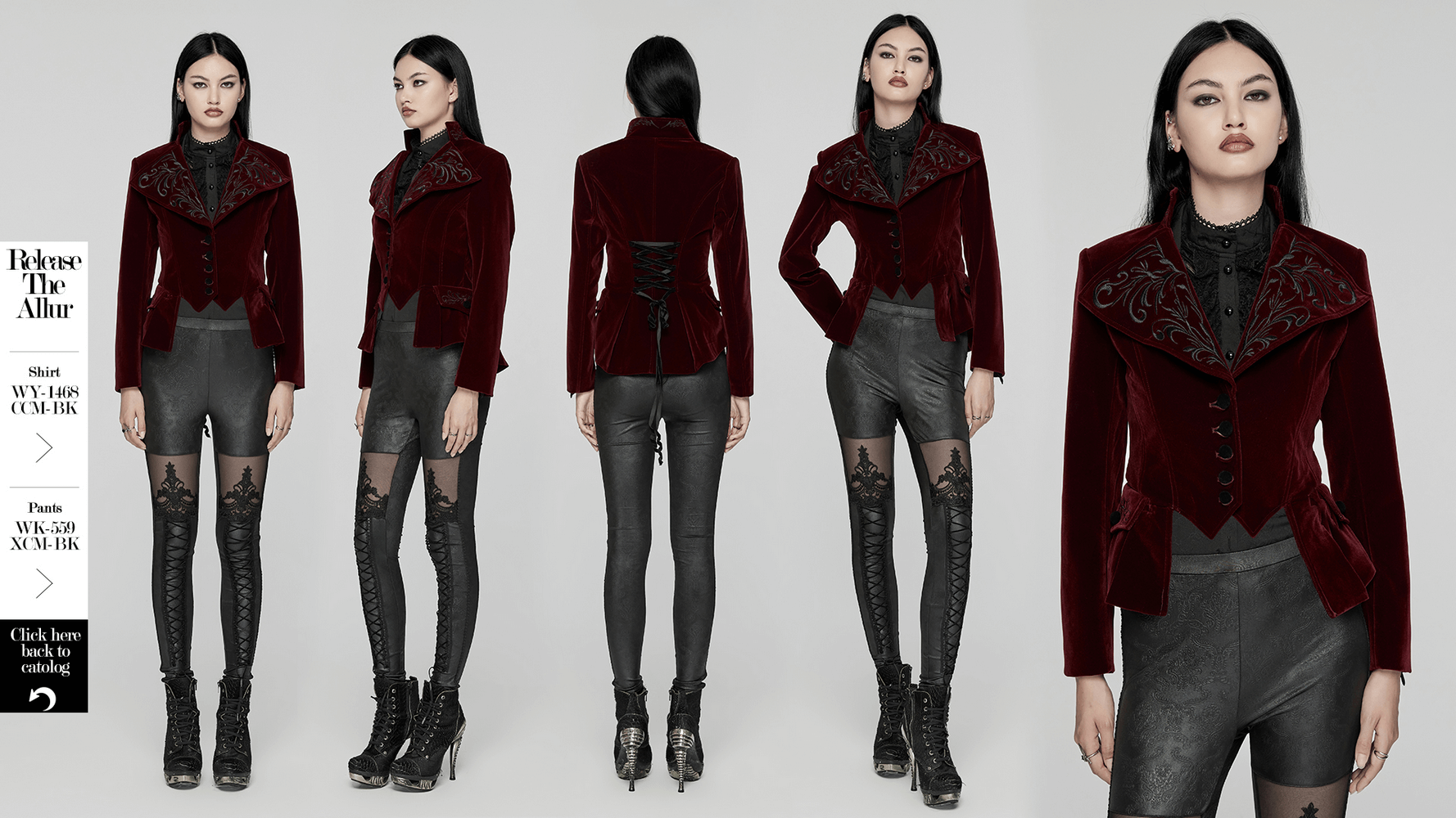 Velvet Gothic Embroidered Tailcoat with Corset Back