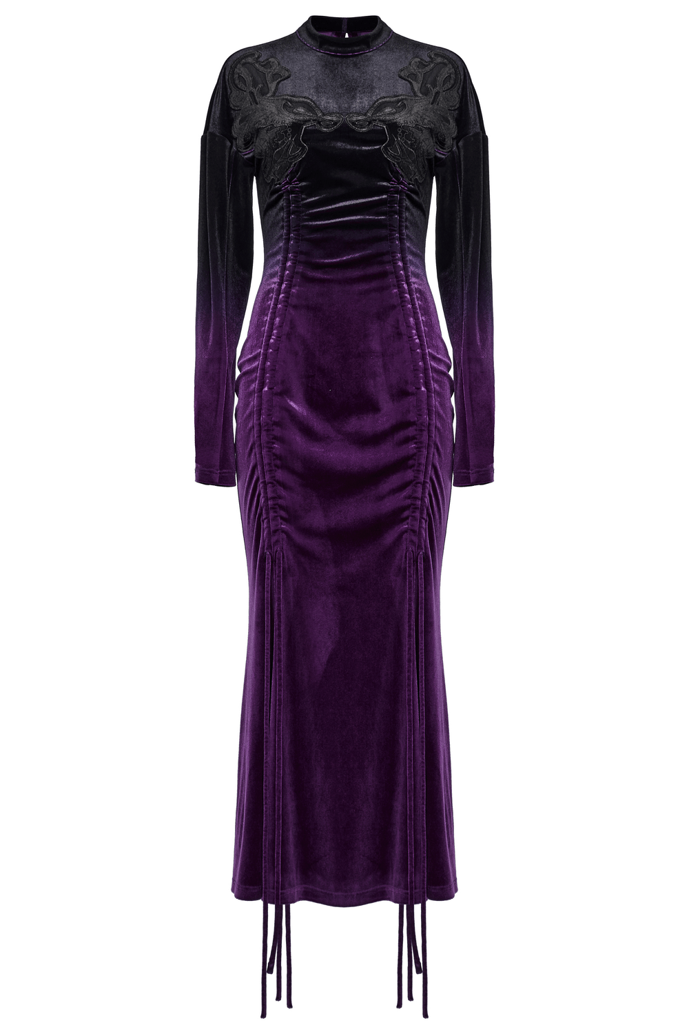 Elegant velvet gothic gradient dress with pleated detail and adjustable drawstring, featuring exquisite chest decals.