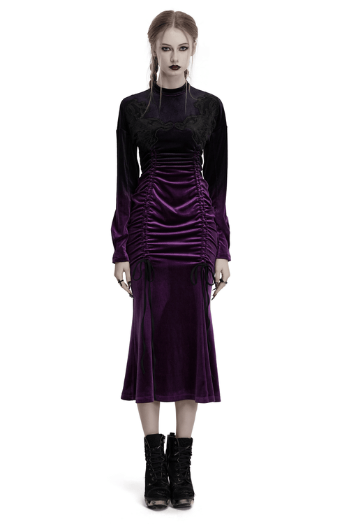 Robe en Velours Gothique à Dégradé avec Cordon de Serrage Réglable
