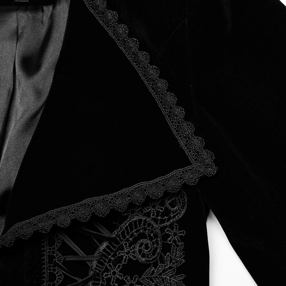 Velvet Gothic Jacket with Lapel Collar and Dovetail Design - HARD'N'HEAVY