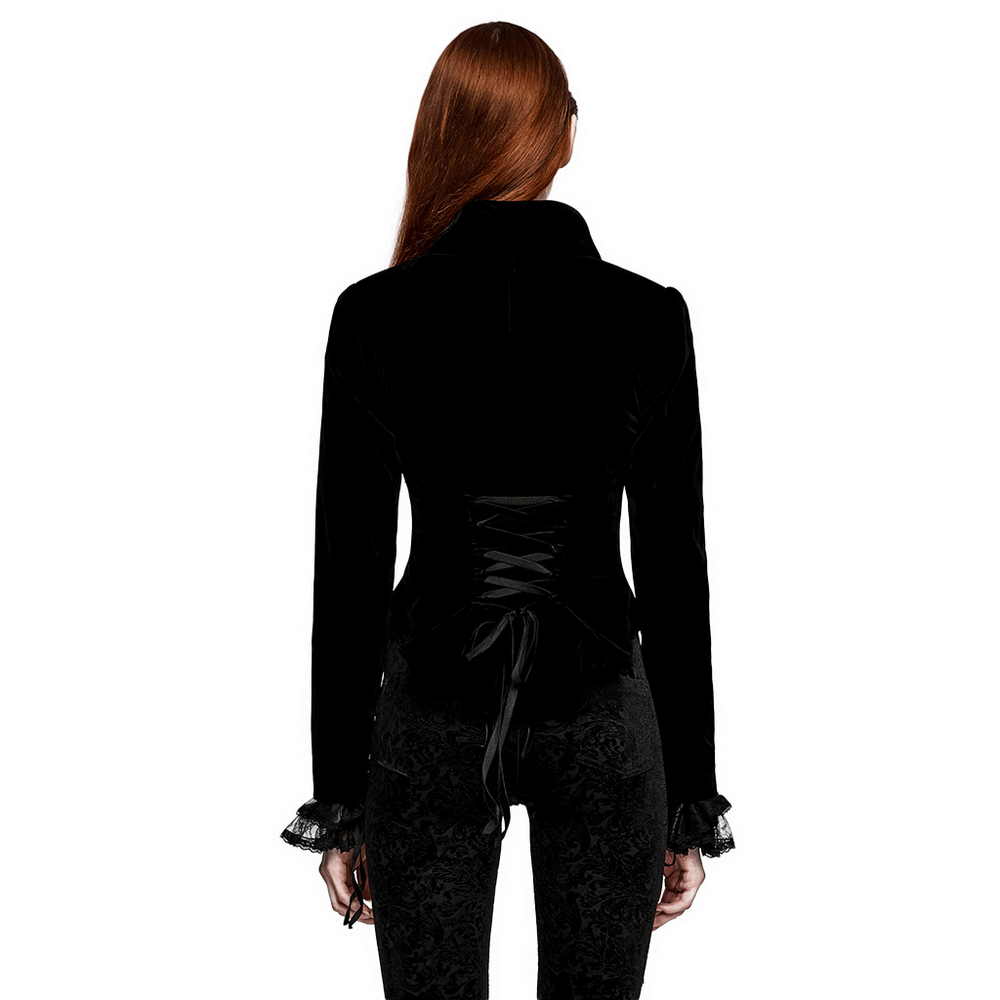 Velvet Gothic Jacket with Lapel Collar and Dovetail Design - HARD'N'HEAVY